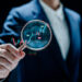 Businesswomen magnifier glass to find stock in stock markets, uptrends, growth economics, business strategy development, and investment opportunities, Investment Management Company, Financial Analyst.