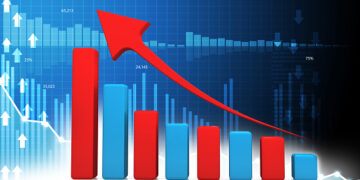 Business graph shows economic growth. 3d illustration
