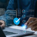 Business performance checklist, Businessman using laptop online survey filling out check digital form task, business performance monitoring and evaluation. online survey question form. online exam.