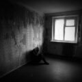 room,black and white,girl,crying,sadness