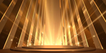 Golden scene with light rays effect in vector